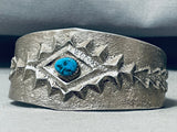 Awesome Technique Native American Navajo Morenci Turquoise Sterling Silver Bracelet Signed-Nativo Arts