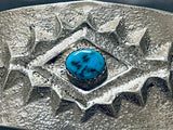 Awesome Technique Native American Navajo Morenci Turquoise Sterling Silver Bracelet Signed-Nativo Arts