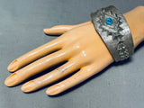 Awesome Technique Native American Navajo Morenci Turquoise Sterling Silver Bracelet Signed-Nativo Arts
