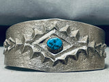 Awesome Technique Native American Navajo Morenci Turquoise Sterling Silver Bracelet Signed-Nativo Arts