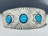 Awesome Vintage Native American Navajo 3 Morenci Turquoise Sterling Silver Bracelet-Nativo Arts
