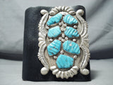 Awesome Vintage Native American Zuni Sleeping Beauty Turquoise Sterling Silver Bowguard-Nativo Arts