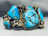 Barbaric Vintage Native American Navajo Morenci Turquoise Sterling Silver Bracelet-Nativo Arts