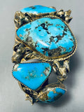 Barbaric Vintage Native American Navajo Morenci Turquoise Sterling Silver Bracelet-Nativo Arts