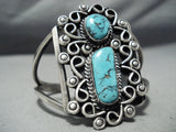 Beautiful Detail!! Vintage Native American Navajo Turquoise Sterling Silver Swirl Bracelet Old-Nativo Arts