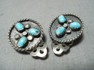 Beautiful Earlier Vintage Native American Navajo Turquoise Sterling Silver Earrings-Nativo Arts