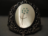 Beautiful Huge Vintage Navajo Turquoise Flower Native American Jewelry Silver Bracelet Old-Nativo Arts