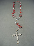 Beautiful Native American Navajo Coral Sterling Silver Rosary Necklace-Nativo Arts
