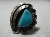 Beautiful Vintage Native American Navajo Blue Turquoise Sterling Silver Ring Old-Nativo Arts