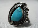 Beautiful Vintage Native American Navajo Blue Turquoise Sterling Silver Ring Old-Nativo Arts