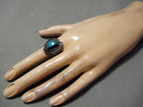 Beautiful Vintage Native American Navajo Blue Turquoise Sterling Silver Ring Old-Nativo Arts