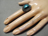 Beautiful Vintage Native American Navajo Blue Turquoise Sterling Silver Ring Old-Nativo Arts