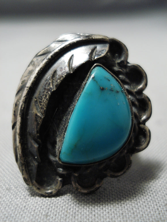 Beautiful Vintage Native American Navajo Blue Turquoise Sterling Silver Ring Old-Nativo Arts