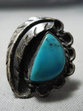 Beautiful Vintage Native American Navajo Blue Turquoise Sterling Silver Ring Old-Nativo Arts
