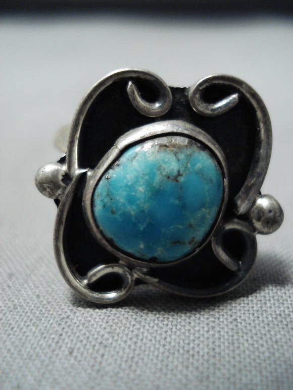 Beautiful Vintage Native American Navajo Blue Turquoise Sterling Silver Ring-Nativo Arts
