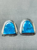 Beautiful Vintage Native American Navajo Kingman Turquoise Sterling Silver Earrings-Nativo Arts