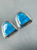 Beautiful Vintage Native American Navajo Kingman Turquoise Sterling Silver Earrings-Nativo Arts