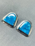 Beautiful Vintage Native American Navajo Kingman Turquoise Sterling Silver Earrings-Nativo Arts