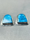 Beautiful Vintage Native American Navajo Kingman Turquoise Sterling Silver Earrings-Nativo Arts