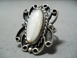 Beautiful Vintage Native American Navajo Mother Of Pearl Sterling Silver Ring Old-Nativo Arts
