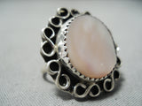 Beautiful Vintage Native American Navajo Pink Shell Sterling Silver Swirl Ring Old-Nativo Arts