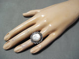 Beautiful Vintage Native American Navajo Pink Shell Sterling Silver Swirl Ring Old-Nativo Arts