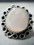 Beautiful Vintage Native American Navajo Pink Shell Sterling Silver Swirl Ring Old-Nativo Arts