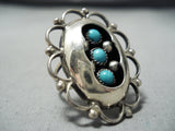 Beautiful Vintage Native American Navajo Snake Eyes Turquoise Sterling Silver Wave Ring Old-Nativo Arts