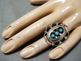 Beautiful Vintage Native American Navajo Snake Eyes Turquoise Sterling Silver Wave Ring Old-Nativo Arts