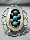 Beautiful Vintage Native American Navajo Snake Eyes Turquoise Sterling Silver Wave Ring Old-Nativo Arts