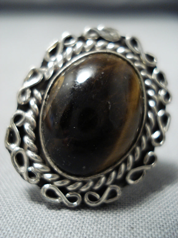 Beautiful Vintage Native American Navajo Tiger's Eye Sterling Silver Ring Old-Nativo Arts