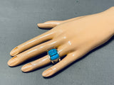 Beautiful Vintage Native American Navajo Turquoise Inlay Sterling Silver Ring-Nativo Arts