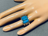 Beautiful Vintage Native American Navajo Turquoise Inlay Sterling Silver Ring-Nativo Arts