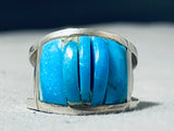 Beautiful Vintage Native American Navajo Turquoise Inlay Sterling Silver Ring-Nativo Arts