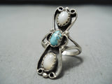 Beautiful Vintage Native American Navajo Turquoise & Mother Of Pearl Sterling Silver Ring-Nativo Arts