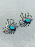 Beautiful Vintage Native American Navajo Turquoise Sterling Silver Butterfly Earrings-Nativo Arts