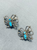 Beautiful Vintage Native American Navajo Turquoise Sterling Silver Butterfly Earrings-Nativo Arts