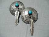 Beautiful Vintage Native American Navajo Turquoise Sterling Silver Feather Earrings-Nativo Arts