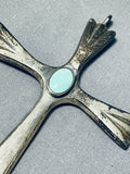 Beautiful Vintage Native American Zuni Blue Gem Turquoise Sterling Silver Cross Pendant-Nativo Arts