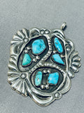 Ben Iule Vintage Native American Zuni 6 Blue Gem Turquoise Sterling Silver Pendant-Nativo Arts