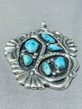 Ben Iule Vintage Native American Zuni 6 Blue Gem Turquoise Sterling Silver Pendant-Nativo Arts