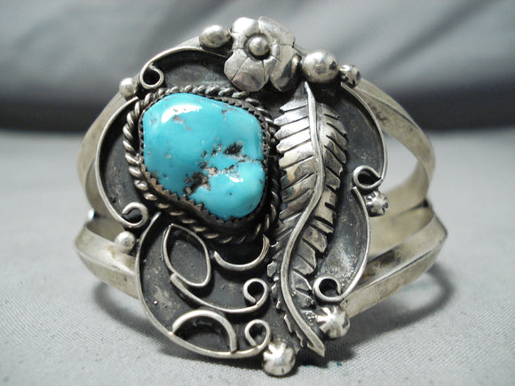 Ben Pinto Vintage Native American Navajo Morenci Turquoise Sterling Silver Bracelet-Nativo Arts