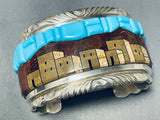 Best Most Impressive Native American Navajo Pueblo Turquoise Inlay Sterling Silver Bracelet-Nativo Arts