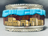 Best Most Impressive Native American Navajo Pueblo Turquoise Inlay Sterling Silver Bracelet-Nativo Arts