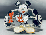 Best Native American Mickey Mouse Coral Sterling Silver Bracelet-Nativo Arts