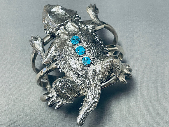 Best Native American Navajo Huge Toad Turquoise Sterling Silver Bracelet-Nativo Arts