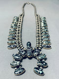 Best Native American Navajo New Lander Blue Turquoise Sterling Silver Squash Blossom Necklace-Nativo Arts