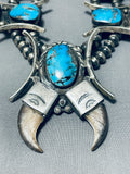 Best Vintage Native American Navajo Bear Turquoise Sterling Silver Squash Blossom Necklace-Nativo Arts