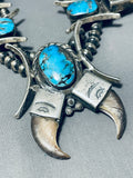 Best Vintage Native American Navajo Bear Turquoise Sterling Silver Squash Blossom Necklace-Nativo Arts