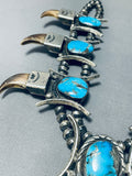Best Vintage Native American Navajo Bear Turquoise Sterling Silver Squash Blossom Necklace-Nativo Arts